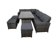 Załaduj obraz do przeglądarki galerii, Zestaw ogrodowy 9-osobowy wypoczynek rogowy ciemnoszary BALI 4 E1055