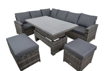 Załaduj obraz do przeglądarki galerii, SOFA 8 OSOBOWA STÓŁ Z SZYBĄ 2 PUFY DI SELVIO E1048