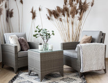 Załaduj obraz do przeglądarki galerii, Zestaw ogrodowy stolik kawowy dwa fotele szary BALI 1 E1054