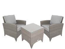 Załaduj obraz do przeglądarki galerii, Zestaw ogrodowy stolik kawowy dwa fotele szary BALI 1 E1054
