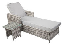 Załaduj obraz do przeglądarki galerii, Leżak ogrodowy rattanowy ze stolikiem kawowym popiel COCO 5 E1049